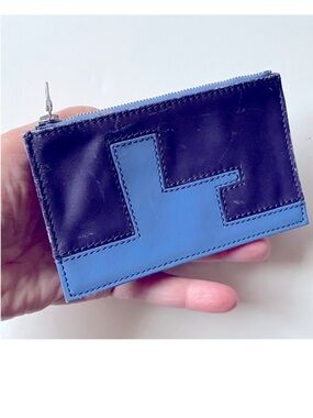 Genuine leather designer wallet coin purse Blue 2 tone leather modern design
